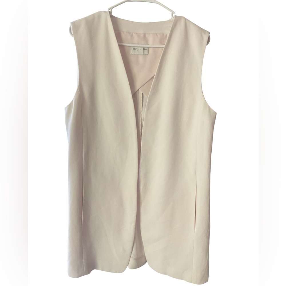 Club Monaco Long Open Front Sleeveless Vest With Pockets Beige L/G
